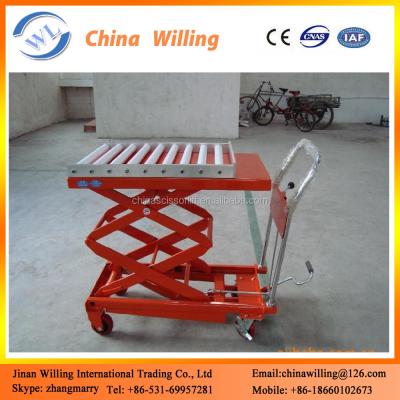 China Easy Operation Safety Convenience 450kg Heavy Duty Trolley Lift Roller Scissor Lift Table for sale