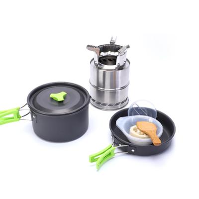 China Aluminum Alloy Camp Raising Picnic Cooking Outdoor Aluminum Pot Mess Kit Gear Cast Iron Camping Cookware Set for sale