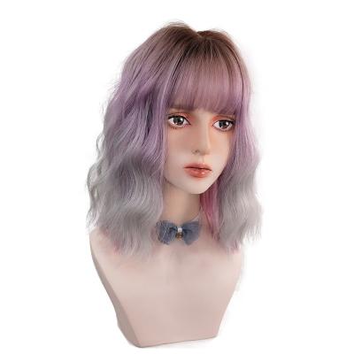 China Wholesale Women Fashion Purple Ombre Queen Of Hindrance 12 Inches Synthetic Curly Wigs With Bangs for sale