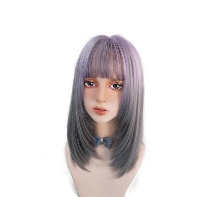 China Gray Long Straight Women Purple Clog Queen&'s Wig Heat Resistant Synthetic No Lace Wigs for sale