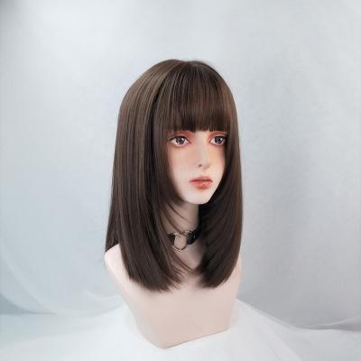 China Wholesale Japanese Style Middle Straight Brown Synthetic Fiber Hair Wigs Clog Queen Long for sale