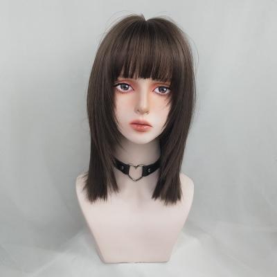 China New Style Wholesale Women's Synthetic Wig Mid Length Straight Hair Clog Queen With Bangs for sale