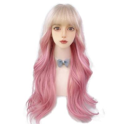 China Anime Queen's Long Wavy Heat Resistant Pink Cosplay Wigs Ombre Synthetic Wig for sale