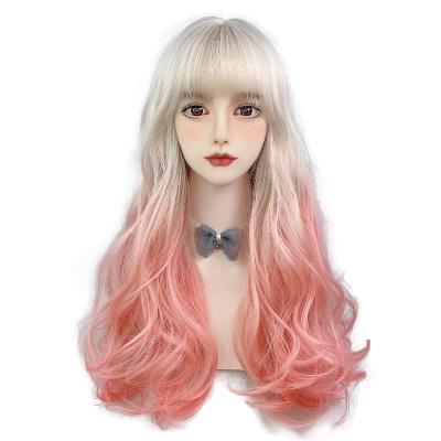 China Long Curly Clog Queen Wig For Cosplay Girls Women Women Heat Resistant Fiber Pink Synthetic Wig for sale