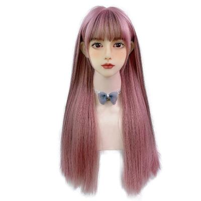 China Clog Queen No Lace Up Wig For Women 25 Inch Long Straight Synthetic Wig Heat Resistant Pink for sale