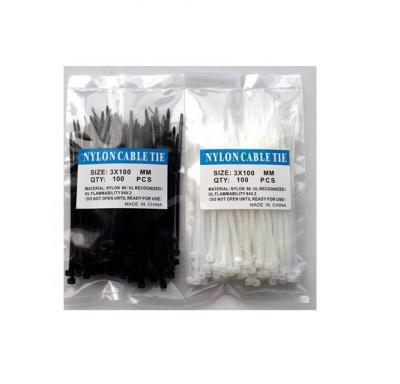 China Self Locking 3x100 Mm Nylon Nylon Cable Tie White Black Color for sale