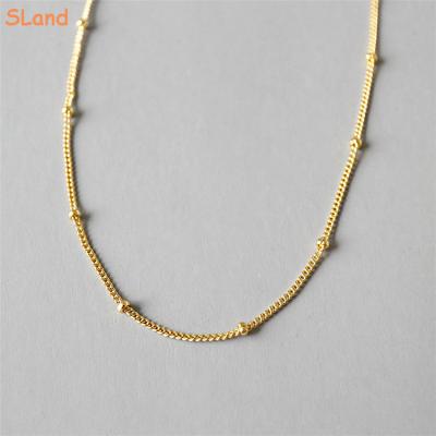 China Romantic Jewelry Manufacturer Sland Wholesale 18K Gold Plated Tasty 925 Sterling Silver Bead Stations Curb Chain Necklace For Women for sale