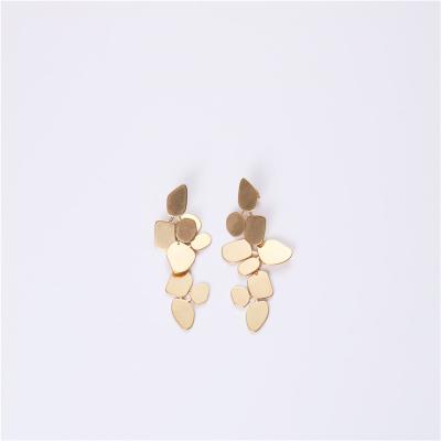 China TRENDY Sland Gold Plated Fashion Stainless Steel Leaf Long Drop Earring For Women for sale