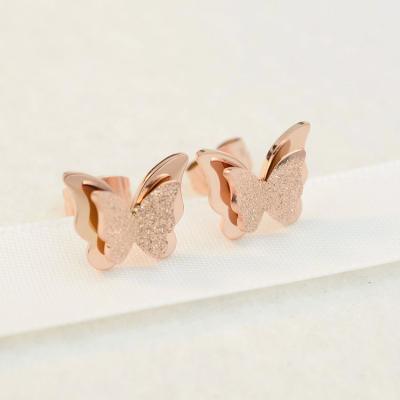 China TRENDY Sland 18k Rose Gold Butterfly Stud Earrings Necklace Set For Women for sale