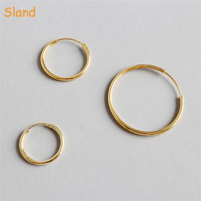 China Simple High Polish Smooth Tube Plain Silver Rounded 15mm/20mm/30mm Gold Plated Sterling Silver Hoop Earrings for sale