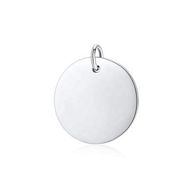 China Low MOQ Wholesale 925 Silver Sland Empty Pendant Round Circle Charms For Logo Engraving for sale