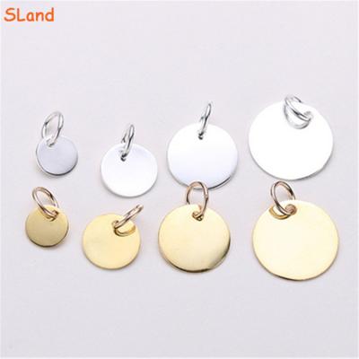 China Wholesale CLASSIC Jewelry DIY Sland Round Blank Sterling Silver Tags Charm Pendant Engraving Rhodium/Gold/Rose Gold Plated Circle 925 for sale