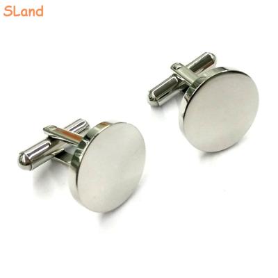 China Wholesale Stainless Steel Jewelry Sland High Polished DIY Engravable Round Classic Stainless Steel Tuxedo Shirt Cufflinks For Business Men for sale