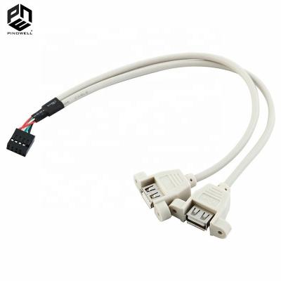 China PC Motherboard 45CM Motherboard Header 9Pin To Dual USB 2.0 Panel Mount Female Cable for sale