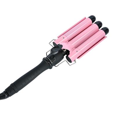 China Unique Temperature Display 3 Tubes Design Hair Curler Temperature Adjustable Fast Heating Ceramic Automatic Curling Iron for sale