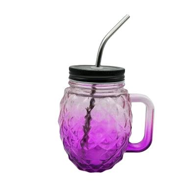 China Freshness Preservation 500ml 16oz Customized Food Grade Wide Mouth Glass Mason Jars Mug With Handle Straw Lids for sale