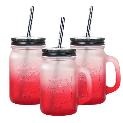 China Custom Clear Bulk Mug With Lid Straw Wholesale Logo Drinking Juice Glass Freshness Mason Jar Tumbler for sale