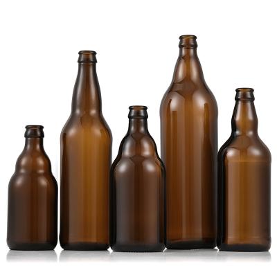 China Beverage 330ml 500ml 640ml 1000ml Amber Empty Beer Glass Bottle custom made commercial for sale