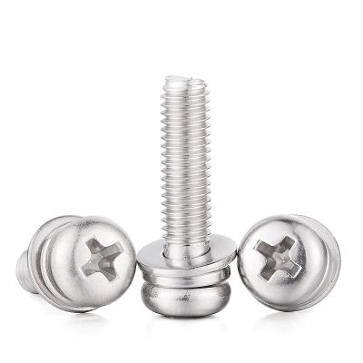 China M2M2.5 304 Stainless Steel Pan Head Three Combination Screws Cross Recessed Round Head Screws for sale