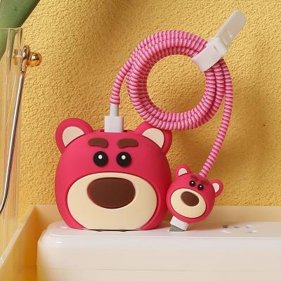 China With cute cartoon design Wholesale Cute Cartoon Charger Protector with Wire Data Cable Protector Cover 4 Piece Saver Wire set for iPhone 18W/20W Charger for sale