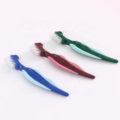 China Durable Ready Running Premium Denture Double Headed Hard Bristle Denture Brush Effective Toothbrush Denture Brush for sale