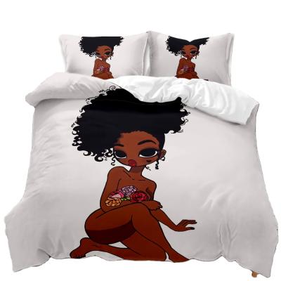 China Art African American Girl Women Disposable Black Duvet Covers Pillow Case Sets Microfiber Comforter Cover 3 Piece Sets for sale