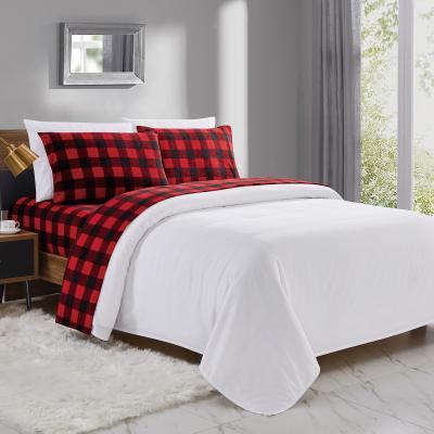 China Viable Popular Fleece Lattice Color Fleece 4pcs Bedding Sheet Set Red for sale