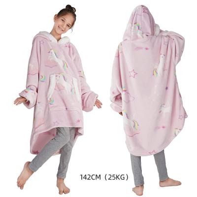 China Wearable Pink Soft Plush Wearable Balanket For Kids Oversized OEM Sherpa Fleece Sweatshirt Hoodie Blanket for sale