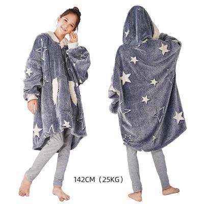 China PORTABLE glow in the dark wearable blanket for kids oversized Sherpa blanket hoodie blanket sweatshirt for sale