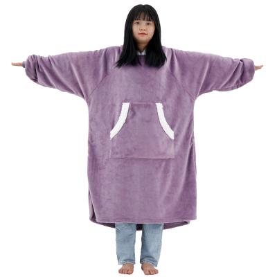 China 2022 New Sherpa Pocket Wearable Hoodie Blanket Men Women Anti-static Giant Oversized Hooded Sweatshirt Blanket for sale