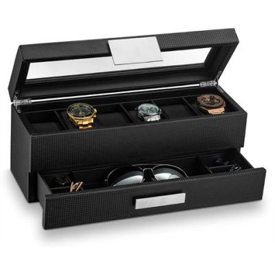 China Luxury Solid Wood Watch Storage Box Men's Leather +Flannel Case Drawer Type Leather Watch Box and Sunglasses Box for sale