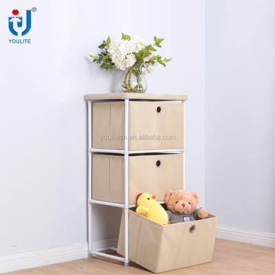 China Sustainable Living Room 3 Tier Storage Rack With Cloth Storage Box for sale