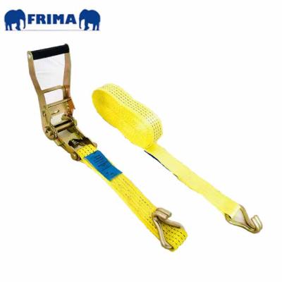 China Heavy Duty Polyester 4000kgs/8m/50mm Cargo Lashing Ratchet Tie Down Belt With Double J-Hooks for sale