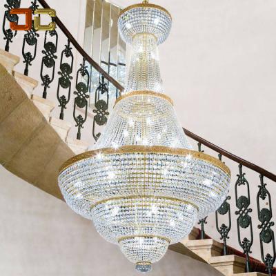 China Mid Century AD Lighting Customized Luxury Empire Lamp Design Crystal Gold Stair Chandelier Hanging High Ceiling Multi Tiers For Centerpiece for sale