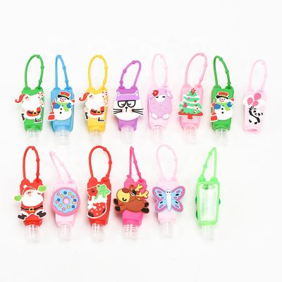 China Wholesale Airtight Various Cute Cartoon Pattern 30ml Empty Portable Hand Sanitizer Bottle With Silicone Holder for sale