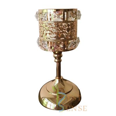 China Weddings Metal Cylinder Embellished Lace Candlestick For Wedding Table Decoration for sale