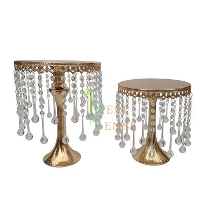 China Metal gold wedding cake stand with chandelier CSC-10 for sale