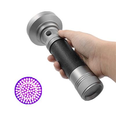 China Convenient multi-fuction detection uv led flashlight 100 led flashlight silver uv waterproof led torch for sale