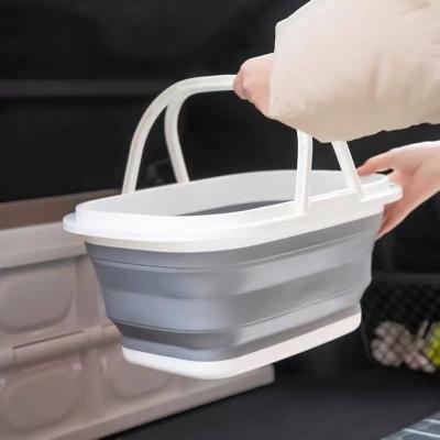 China Good Quality Rectangular Thickened Plastic Portable Water Bucket Folding Handle Washing Bucket Household Viable Large Clean Bucket for sale