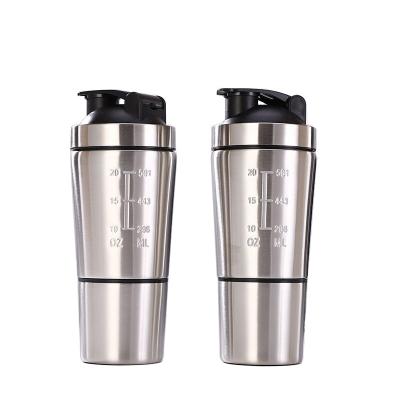 China New Design Wall Mounted Stainless Steel GYM Portable Sport Water Shaker Bottle Dual Shaker Bottle With Protein Box Viable for sale