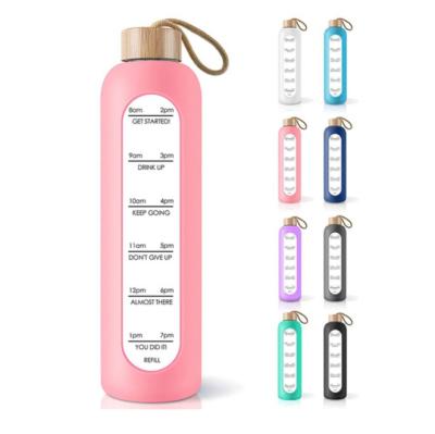 China Customized Time Maker High Capacity Water Bottle Large Logo Borosilicate Glass Single Wall Bottle for sale