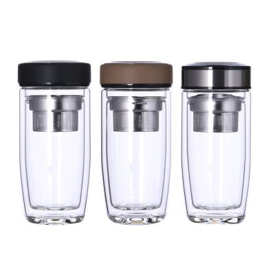 China New Agriculture Unique High End Double Wall Insulated Glass Tea Fruit Infuser Water Bottle Tumbler With Custom Logo Printing for sale