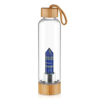 China Viable Natural Glass Gemstone Water Bottle Healing Rose Quartz Crystal Water Bottle With Bamboo Lid for sale