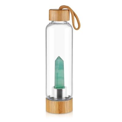 China Agriculture Customization Logo Packaging Infused Gemstone Crystal Bottle Wholesale Natural Energy Glass Bamboo Water Bottle for sale