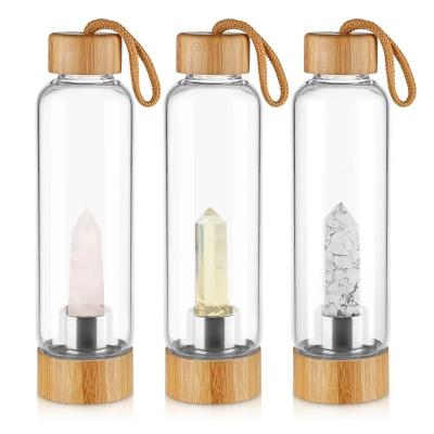 China Wholesale Natural Gemstone Crystal Energy Water Bottle Infused Agriculture Crystal Bottle Customization Logo Bamboo Glass Packaging for sale