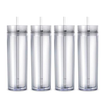 China Hot Selling BPA Free Wall Viable Plastic Double Tumbler Straight Cups Clear Acrylic Bottle With Straw for sale