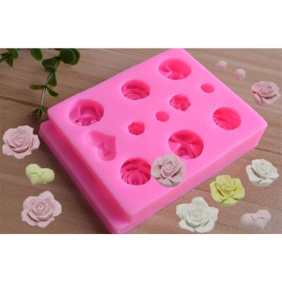 China 11 Viable Double-layer Florets Rose Flower Fondant Silicone Mold DIY Chocolate Cake Decor Mold for sale