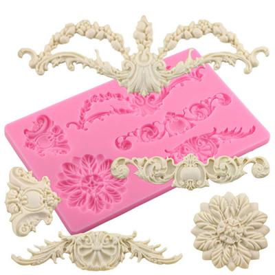 China Viable Cake Border Frame Silicone Molds Baroque 3D Roll Relief Flower Wedding Decorating Molds for sale