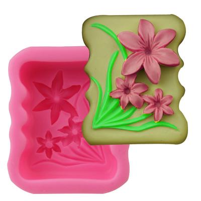 China Viable Floral Handmade Craft Silicone DIY Mold Rectangular Soap Model 3d Mold For Soap Making for sale