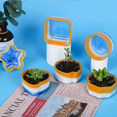 China Crystal Epoxy Flower Pot Mold Viable Succulent Hexagon Round Silicone Resin Mold for sale